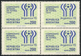 ARGENTINA: GJ.1788N, 200P. Football World Cup 1978, Block Of 4 Printed On UV NEUTRAL UNSURFACED PAPER With Casa De Moned - Autres & Non Classés