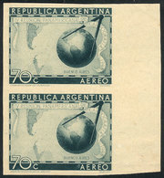 ARGENTINA: GJ.962, 1948 Congress Of Cartography, PROOF In Bluish Green, Imperforate Pair Printed On Ordinary Paper, Rare - Airmail