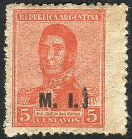 ARGENTINA: GJ.376a, 1918 5c. San Martín Unwatermarked, With Overprint Originally "M.I." With A Second Typographed "I" (t - Dienstmarken