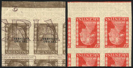 ARGENTINA: GJ.694, 50c. Eva  Perón, Trial Color PROOF On Paper, With An Overlaping Impression Of Another Proof Of A Lott - Service