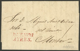 ARGENTINA: BUENOS AIRES - Montevideo: Long Entire Letter Dated 20/AU/1834, With The Mark "BUENOS AYRES." (GJ.BUE 6) In O - Préphilatélie