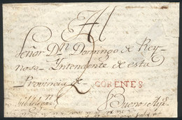 ARGENTINA: 20/MAY/1794 CORRIENTES - Buenos Aires: Dated Folded Cover With "CORENTES" Marking In Chestnut-red Perfectly A - Vorphilatelie