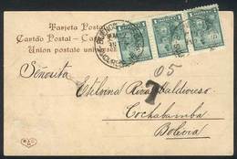 ARGENTINA: Postcard Franked By GJ.218 Strip X3, Sent From Buenos Aires To Cochabamba (Bolivia) On 4/JA/1905, With ERROR  - Sonstige & Ohne Zuordnung