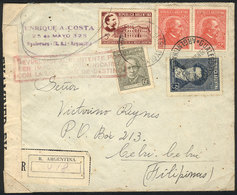 ARGENTINA: Registered Cover Sent From Gualeguay To The PHILIPPINES On 29/NO/1941, With British Censor Label, Returned To - Autres & Non Classés