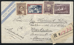 ARGENTINA: Registered Airmail Cover Sent To Germany In 1957, MIXED POSTAGE Of Próceres & Riquezas I And II Stamps, VF Qu - Other & Unclassified