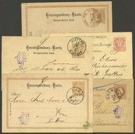 AUSTRIA: 5 Postal Cards Used Between 1883 And 1897, There Are Interesting Cancels For Example Prag Austellung, Klattau,  - Autres & Non Classés