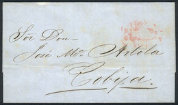 BOLIVIA: Complete Folded Letter Dated 13/MAR/1856 To Cobija, With Red FRANCA-SUCRE Marking, Excellent Quality, Very Low  - Bolivie