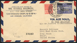 BRAZIL: 24/MAY/1930 Rio De Janeiro - Long Beach (USA), Via ZEPPELIN: Cover Franked By Sc.4CL4 + 300Rs. Definitive, With  - Other & Unclassified