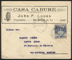 BRAZIL: Cover Sent From Uruguayana To Santos Angos On 15/MAR/1938, Franked By RHM.C-126 ALONE, Catalog Value 175Rs., VF  - Other & Unclassified