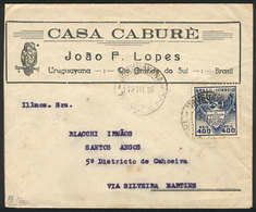 BRAZIL: Cover Sent From Uruguayana To Santos Angos On 15/MAR/1938, Franked By RHM.C-126 ALONE, Catalog Value 175Rs., VF  - Autres & Non Classés