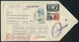 BRAZIL: Registered Airmail Cover Containing SAMPLES WITHOUT VALUE Sent From Sao Paulo To Sweden On 9/JUN/1950, Interesti - Autres & Non Classés