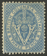 CANADA: Sc.7, 1865 3p. Blue, Mint Without Gum, Fine/VF Quality! - Autres & Non Classés