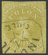 CHILE: Sc.11, 1862 1c. Lemon Yellow, 4 Complete Margins, Postally Used, VF Quality! - Chili