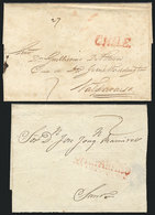 CHILE: 2 Folded Covers (one Dated In 1824) With Pre-stamp "CHILE" And "VALPARAÍSO" Markings, Very Nice!" - Chili