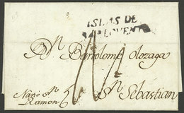 CUBA: 2/AU/1802 HAVANA - San Sebastian, Entire Letter With 2-line Black Mark "ISLAS DE BARLOVENTO", With Manuscript "Nav - Other & Unclassified