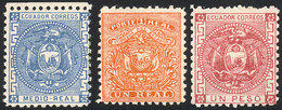 ECUADOR: Sc.9/11, 1872 Escudos, Complete Set Of 3 Mint Values (the 1R. Without Gum), Very Fine Quality! - Equateur