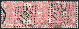 ECUADOR: Sc.11, 1872 1P. Rose, Strip Of 3 Used With Numeral "3154" Cancel Of Quito, One Example With Repaired Defect, El - Ecuador