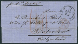 UNITED STATES: Entire Letter Sent From New York To Switzerland On 22/DE/1862, Nice Postal Markings On Front And Reverse, - Brieven En Documenten