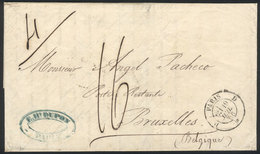 FRANCE: 19/JUL/1856 PARIS - Bruxelles (Belgium): Entire Leter Sent To POSTE RESTANTE With Interesting Postal Markings An - Other & Unclassified