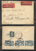 FRANCE: Mourning Cover Sent By Airmail From Paris To Brazil On 6/FE/1929, Franked On Back With 16.50Fr., Very Nice! - Autres & Non Classés