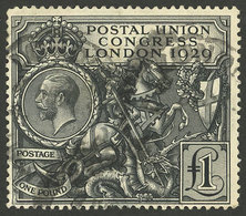 GREAT BRITAIN: Sc.209, 1929 UPU Congress 1£ St. George And The Dragon, Used, Thinned On Back But With Good Front, Very C - Autres & Non Classés
