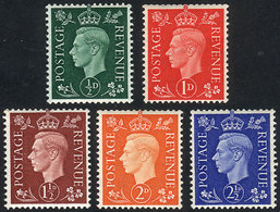 GREAT BRITAIN: Sc.235a/239a, 1937/47 George V With Dark Background And WATERMARK SIDEWAYS, Cmpl. Set Of 5 Values, MNH, V - Altri & Non Classificati