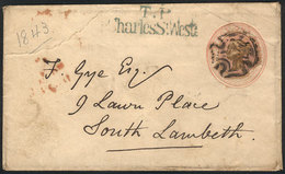 GREAT BRITAIN: 1p. Stationery Envelope Used In 1843, Interesting Postal Markings! - Sonstige & Ohne Zuordnung