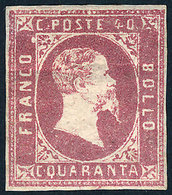 ITALIA: Sc.3a, 1851 40c. Rose-lilac, Mint Original Gum, 4 Complete Margins, Minor Defects (horizontal Crease And Thinned - Sardinien