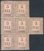 ITALY: Sc.6, 1859 5B., Block Of 7 Stamps Mint Original Gum, Several MNH, Excellent (2 Examples With Tiny Thin On Back),  - Romagne