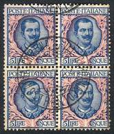 ITALY: Sc.91 (Sa.78), 1901 5L. Used BLOCK OF 4 Of Very Fine Quality, Cancel Of SANTA CRISTINA IN VAL GARDENA (Trento), V - Non Classés