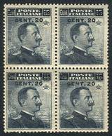 ITALY: Sc.129 (Sa.106), Block Of 4, Mint Never Hinged With Variety: Bars Over Cent Partially Missing In The Top Stsamps" - Unclassified