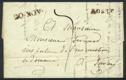 ITALY: Prephilatelic Folded Cover With Straightline Black AOSTE And "20.NOV." Markings On Front And Red "22.NOV." On Rev - Unclassified