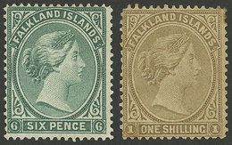 FALKLAND ISLANDS/MALVINAS: Sc.3 + 4, 1878/9 6p. And 1s. Mint Without Gum, Very Nice! - Falklandeilanden