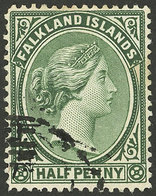 FALKLAND ISLANDS/MALVINAS: Sc.9, 1891 ½p. Green, Used, VF Quality! - Falklandeilanden