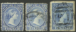 FALKLAND ISLANDS/MALVINAS: Sc.14 O 15 (Yvert 12, 12a, 12b), 1891/1902 2½p. In Blue, Light Ultramarine And Prussian Blue, - Falkland