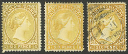 FALKLAND ISLANDS/MALVINAS: Sc.16 + 16a, 1891/1902 6p. Yellow (2 Different, Mint) And Orange (used), VF Quality - Falkland