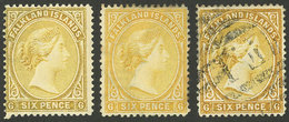 FALKLAND ISLANDS/MALVINAS: Sc.16 + 16a, 1891/1902 6p. Yellow (2 Different, Mint) And Orange (used), VF Quality - Falkland Islands