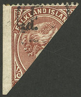 FALKLAND ISLANDS/MALVINAS: Sc.19E, 1891 ½p. On 1p. With Vertical Watermark, Used, VF Quality, Signed By Diena On Back - Falklandinseln