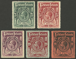 FALKLAND ISLANDS/MALVINAS: Sc.36/40, 1912/14 George V, The 5 High Values Of The Set, Mint Lightly Hinged, VF Quality - Falklandinseln