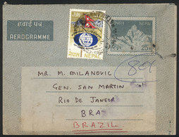 NEPAL: Aerogram With Additional Postage On Front And Back Sent From Kathmandu To Brazil On 25/NO/1981, Fine Quality, Rar - Népal