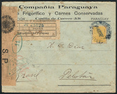 PARAGUAY: Registered Cover Franked With 80c. Yellow, Sent From Asunción To Pelotas In AP/1918, With Brazilian Censor App - Paraguay