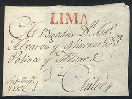 PERU: Front Of Cover Sent To Chiloé, With Red LIMA Marking Perfectly Applied, VF Quality (circa 1790/1800) - Perú