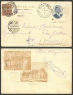 PERU: 4c. Postal Card Illustrated On Back With Views Of Verruga Bridge (with Train) And Miraflores Railway Station, Sent - Peru