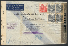 SWITZERLAND: Airmail Cover Sent From Basel To Rio De Janeiro On 10/DE/1944 Franked With 1.80Fr., TRIPLE Censor, Very Nic - Andere & Zonder Classificatie