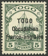 TOGO: Sc.165, 1915 5Pf. Green, Overprint In Sans Serif Font, Mint With Tiny Hinge Mark On Back (it Appears MNH), Excelle - Autres & Non Classés