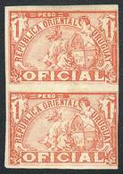 URUGUAY: Year 1911, 1P. Vermilion, IMPERFORATE PAIR, VF Quality! - Uruguay