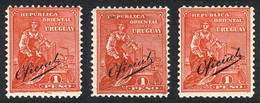 URUGUAY: Issue Of 1915, 1P. Red, 3 Mint Examples Of Excellent Quality! - Uruguay