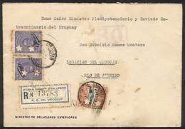 URUGUAY: Registered Cover Of The Ministry Of Foreign Affairs Sent To Brazil On 7/AU/1923, Franked By Sc.O120 X2 + O125,  - Uruguay