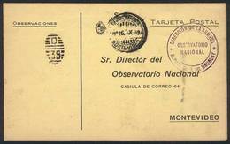 URUGUAY: Card Of The National Meteorological Service Sent Stampless To Montevideo On 16/OC/1934, Handstamped "OFICIAL Y  - Uruguay