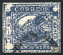 ARGENTINA: GJ.11a, IN Ps. Blue, With Very Notable And Spectacular Almost Complete DOUBLE IMPRESSION Variety, Superb, Ext - Buenos Aires (1858-1864)